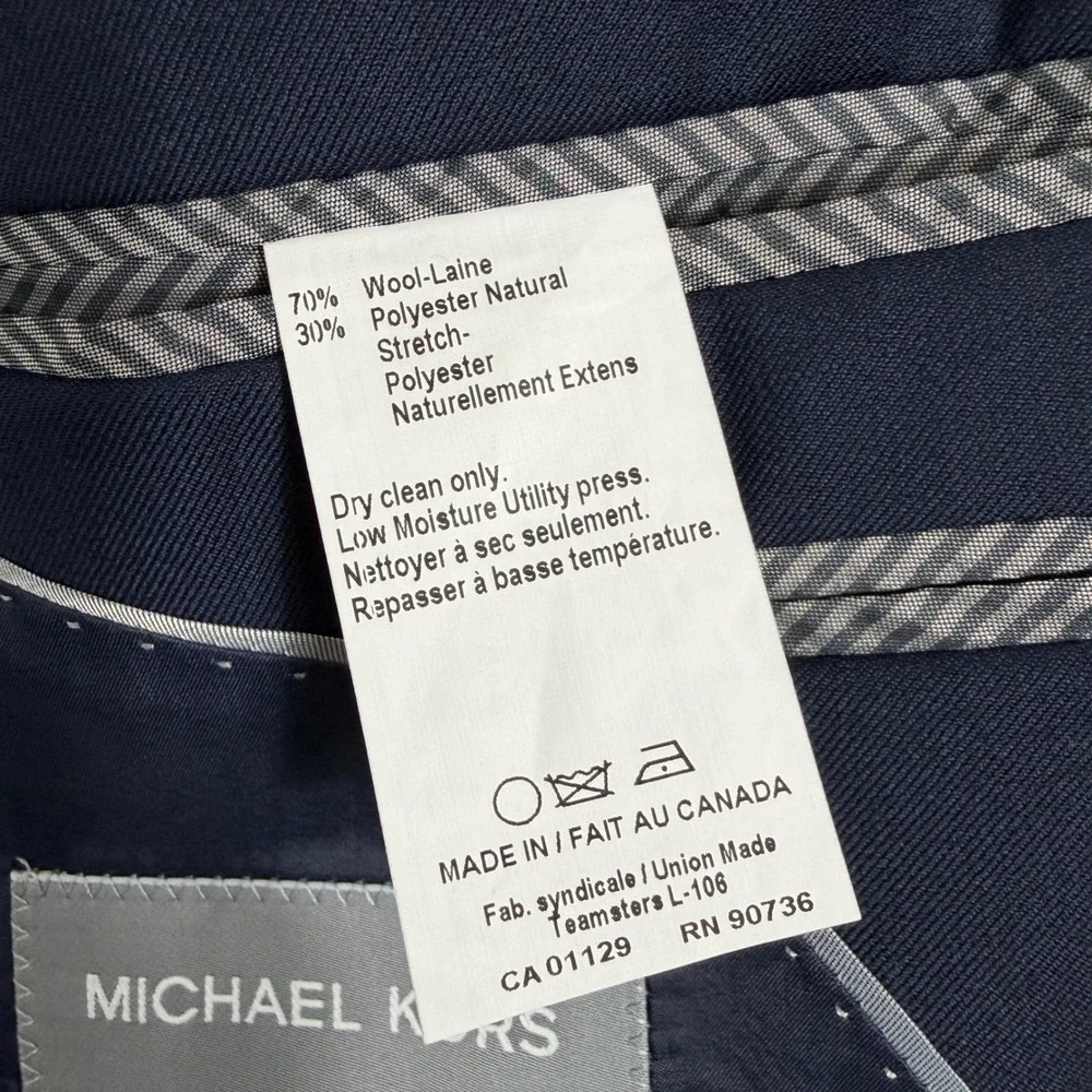 Michael Kors Mens Suit 48R 40W Navy Blue Wool Blend 2 Piece Made Canada
